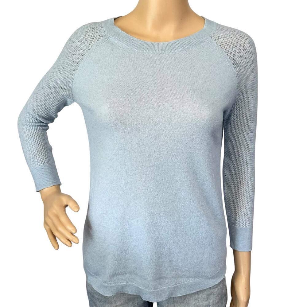 J. Crew Merino Wool Mesh Sleeve Sweater Dusty Sky Blue B9210 Size S - Picture 3 of 11